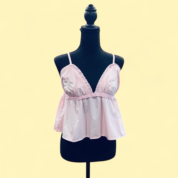 Coquette Lolita Pastel Pink Bow Cami Top Large NEW - Picture 1 of 5